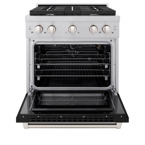 ZLINE 30 in. 4.2 cu. ft. Paramount Gas Range with 4 Burner Cooktop and Convection Gas Oven in DuraSnow® Stainless Steel with Black Matte Door (SGRS-BLM-30)