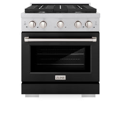 ZLINE 30 in. 4.2 cu. ft. Paramount Gas Range with 4 Burner Cooktop and Convection Gas Oven in DuraSnow® Stainless Steel with Black Matte Door (SGRS-BLM-30)