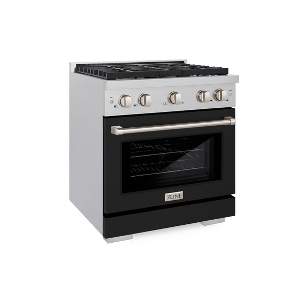 ZLINE 30 in. 4.2 cu. ft. Paramount Gas Range with 4 Burner Cooktop and Convection Gas Oven in DuraSnow® Stainless Steel with Black Matte Door (SGRS-BLM-30)