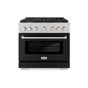 ZLINE 36 in. 5.2 cu. ft. Paramount Gas Range with 6 Burner Cooktop and Convection Gas Oven in DuraSnow® Stainless Steel with Black Matte Door (SGRS-BLM-36)