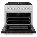 ZLINE 36 in. 5.2 cu. ft. Paramount Gas Range with 6 Burner Cooktop and Convection Gas Oven in DuraSnow® Stainless Steel with Black Matte Door (SGRS-BLM-36)