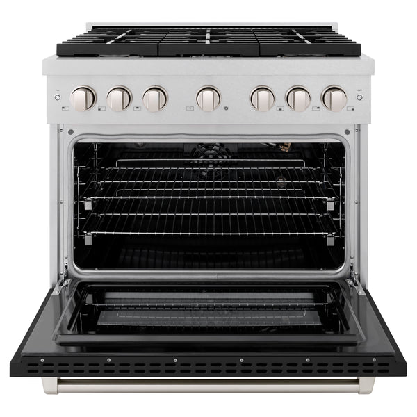 ZLINE 36 in. 5.2 cu. ft. Paramount Gas Range with 6 Burner Cooktop and Convection Gas Oven in DuraSnow® Stainless Steel with Black Matte Door (SGRS-BLM-36)