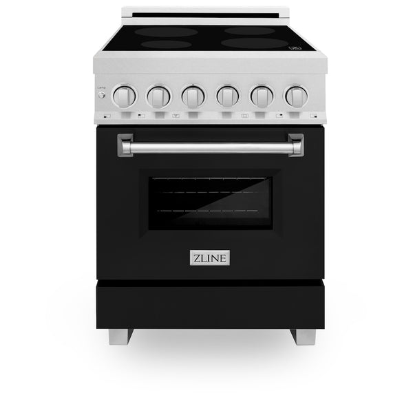 ZLINE 24 in. 2.8 cu. ft. Legacy Induction Range with 4 Element Cooktop and Electric Oven in Satin Stainless Steel and Black Matte Door, Open Box-Great Condition