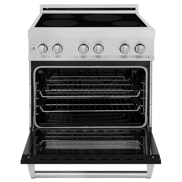 ZLINE 30 in. 4.0 cu. ft. Legacy Induction Range with 4 Element Cooktop and Electric Oven in Satin Stainless Steel and Black Matte Door, Open Box-Good Condition