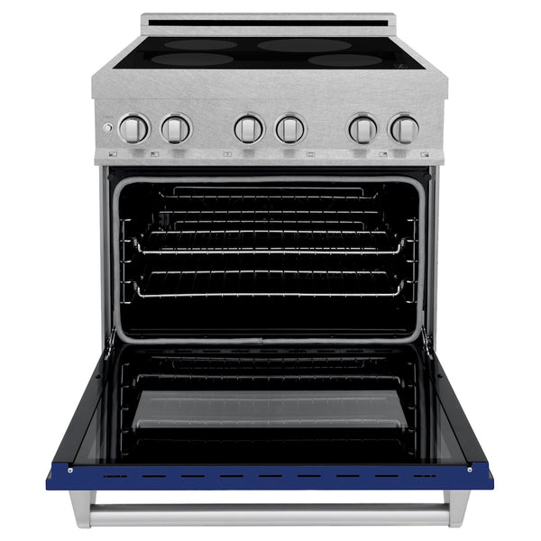 ZLINE 30 in. 4.0 cu. ft. Legacy Induction Range with 4 Element Cooktop and Electric Oven in Satin Stainless Steel and Blue Gloss Door, Open Box-Great Condition