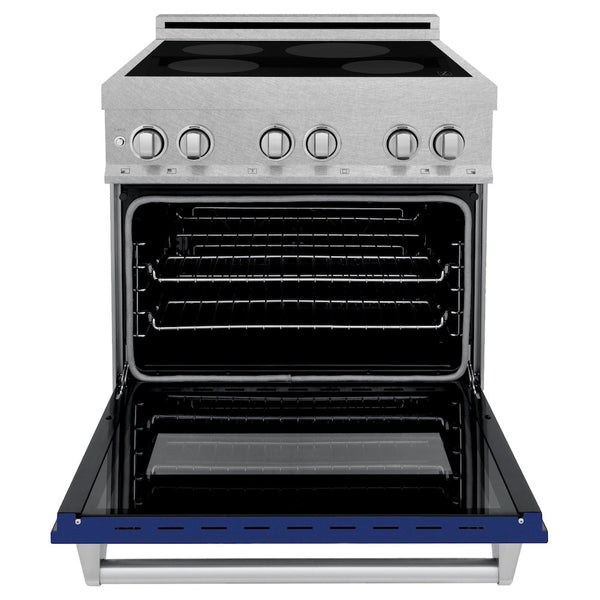 ZLINE 30 in. 4.0 cu. ft. Legacy Induction Range with 4 Element Cooktop and Electric Oven in Satin Stainless Steel and Blue Gloss Door, Open Box-Good Condition