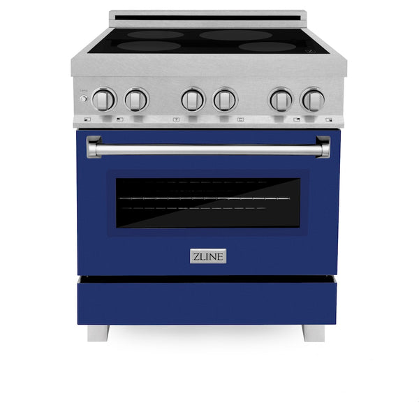 ZLINE 30 in. 4.0 cu. ft. Legacy Induction Range with 4 Element Cooktop and Electric Oven in Satin Stainless Steel and Blue Gloss Door, Open Box-Great Condition