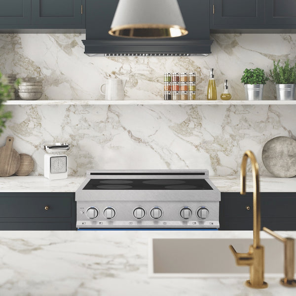 ZLINE 30 in. 4.0 cu. ft. Legacy Induction Range with 4 Element Cooktop and Electric Oven in Satin Stainless Steel and Blue Gloss Door, Open Box-Great Condition