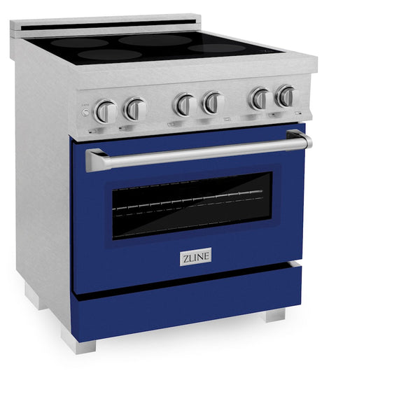 ZLINE 30 in. 4.0 cu. ft. Legacy Induction Range with 4 Element Cooktop and Electric Oven in Satin Stainless Steel and Blue Gloss Door, Open Box-Good Condition