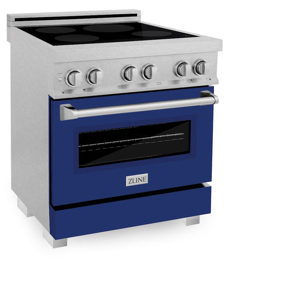 ZLINE 30 in. 4.0 cu. ft. Legacy Induction Range with 4 Element Cooktop and Electric Oven in Satin Stainless Steel and Blue Gloss Door, Open Box-Great Condition