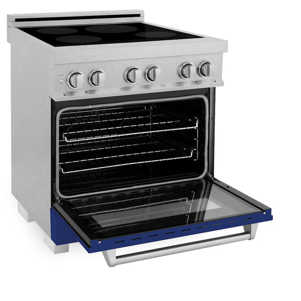 ZLINE 30 in. 4.0 cu. ft. Legacy Induction Range with 4 Element Cooktop and Electric Oven in Satin Stainless Steel and Blue Gloss Door, Open Box-Great Condition
