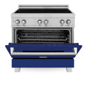 ZLINE 36 in. 4.6 cu. ft. Legacy Induction Range with 5 Element Cooktop and Electric Oven in Satin Stainless Steel and Blue Gloss Door, Open Box-Great Condition