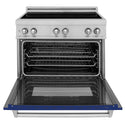 ZLINE 36 in. 4.6 cu. ft. Legacy Induction Range with 5 Element Cooktop and Electric Oven in Satin Stainless Steel and Blue Gloss Door, Open Box-Great Condition