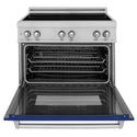 ZLINE 36 in. 4.6 cu. ft. Legacy Induction Range with 5 Element Cooktop and Electric Oven in Satin Stainless Steel and Blue Gloss Door, Open Box-Good Condition