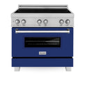 ZLINE 36 in. 4.6 cu. ft. Legacy Induction Range with 5 Element Cooktop and Electric Oven in Satin Stainless Steel and Blue Gloss Door, Open Box-Great Condition