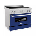 ZLINE 36 in. 4.6 cu. ft. Legacy Induction Range with 5 Element Cooktop and Electric Oven in Satin Stainless Steel and Blue Gloss Door, Open Box-Great Condition
