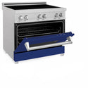 ZLINE 36 in. 4.6 cu. ft. Legacy Induction Range with 5 Element Cooktop and Electric Oven in Satin Stainless Steel and Blue Gloss Door, Open Box-Great Condition