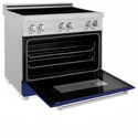 ZLINE 36 in. 4.6 cu. ft. Legacy Induction Range with 5 Element Cooktop and Electric Oven in Satin Stainless Steel and Blue Gloss Door, Open Box-Great Condition