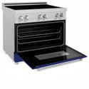 ZLINE 36 in. 4.6 cu. ft. Legacy Induction Range with 5 Element Cooktop and Electric Oven in Satin Stainless Steel and Blue Gloss Door, Open Box-Good Condition