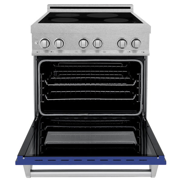 ZLINE 30 in. 4.0 cu. ft. Legacy Induction Range with 4 Element Cooktop and Electric Oven in Satin Stainless Steel and Blue Matte Door, Open Box-Good Condition
