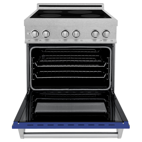 ZLINE 30 in. 4.0 cu. ft. Legacy Induction Range with 4 Element Cooktop and Electric Oven in Satin Stainless Steel and Blue Matte Door, Open Box-Great Condition