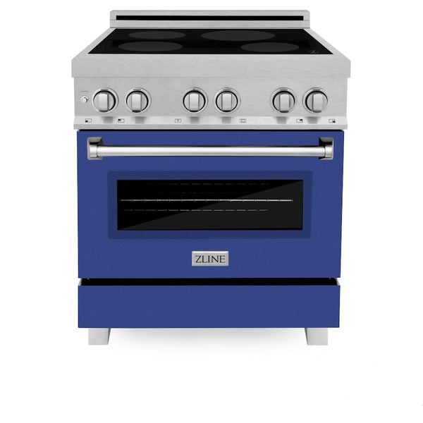 ZLINE 30 in. 4.0 cu. ft. Legacy Induction Range with 4 Element Cooktop and Electric Oven in Satin Stainless Steel and Blue Matte Door, Open Box-Great Condition