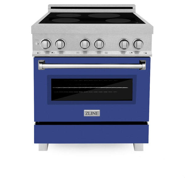 ZLINE 30 in. 4.0 cu. ft. Legacy Induction Range with 4 Element Cooktop and Electric Oven in Satin Stainless Steel and Blue Matte Door, Open Box-Good Condition