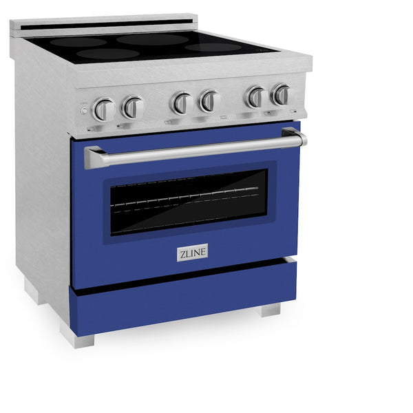 ZLINE 30 in. 4.0 cu. ft. Legacy Induction Range with 4 Element Cooktop and Electric Oven in Satin Stainless Steel and Blue Matte Door, Open Box-Great Condition