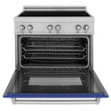 ZLINE 36 in. 4.6 cu. ft. Legacy Induction Range with 5 Element Cooktop and Electric Oven in Satin Stainless Steel and Blue Matte Door, Open Box-Good Condition