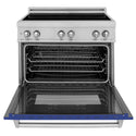 ZLINE 36 in. 4.6 cu. ft. Legacy Induction Range with 5 Element Cooktop and Electric Oven in Satin Stainless Steel and Blue Matte Door, Open Box-Great Condition