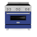 ZLINE 36 in. 4.6 cu. ft. Legacy Induction Range with 5 Element Cooktop and Electric Oven in Satin Stainless Steel and Blue Matte Door, Open Box-Good Condition