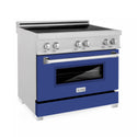 ZLINE 36 in. 4.6 cu. ft. Legacy Induction Range with 5 Element Cooktop and Electric Oven in Satin Stainless Steel and Blue Matte Door, Open Box-Great Condition