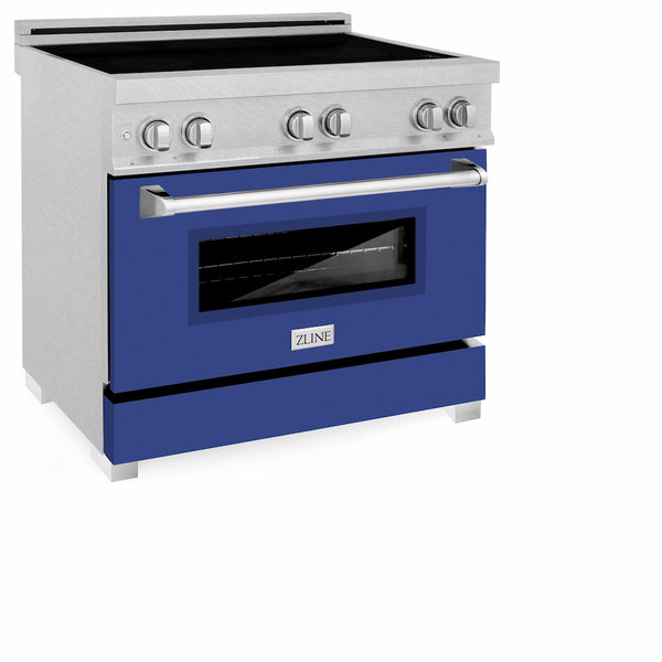 ZLINE 36 in. 4.6 cu. ft. Legacy Induction Range with 5 Element Cooktop and Electric Oven in Satin Stainless Steel and Blue Matte Door, Open Box-Great Condition