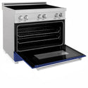 ZLINE 36 in. 4.6 cu. ft. Legacy Induction Range with 5 Element Cooktop and Electric Oven in Satin Stainless Steel and Blue Matte Door, Open Box-Great Condition