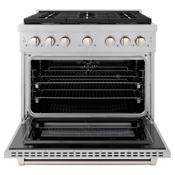 ZLINE 36 in. 5.2 cu. ft. Paramount Dual Fuel Range with Gas Cooktop and Electric Convection Oven in DuraSnow® Stainless Steel with 6 Brass Burners (SDRS-BR-36)