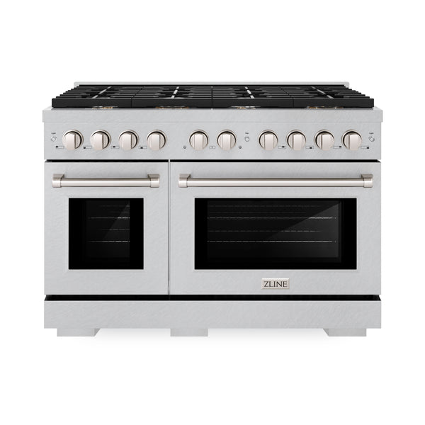 ZLINE 48 in. 6.7 cu. ft. Paramount Double Oven Dual Fuel Range in DuraSnow® Stainless Steel with 8 Brass Burners (SDRS-BR-48)