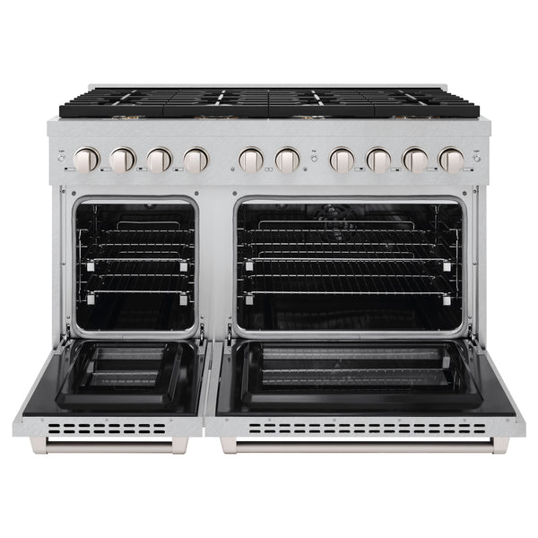 ZLINE 48 in. 6.7 cu. ft. Paramount Double Oven Dual Fuel Range in DuraSnow® Stainless Steel with 8 Brass Burners (SDRS-BR-48)