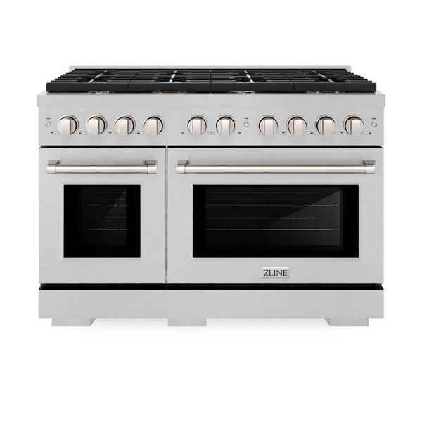 ZLINE 48 in. 6.7 cu. ft. Paramount Double Oven Dual Fuel Range in DuraSnow® Stainless Steel with 8 Brass Burners (SDRS-BR-48)