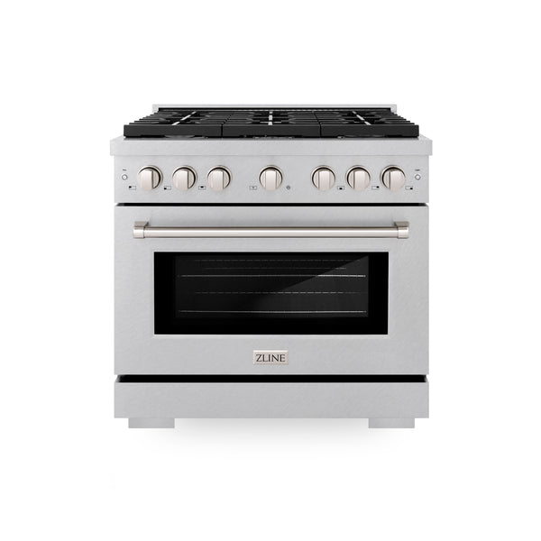 ZLINE 36 in. 5.2 cu. ft. Paramount Gas Range with 6 burner Cooktop and Convection Gas Oven in DuraSnow® Stainless Steel (SGRS-36)