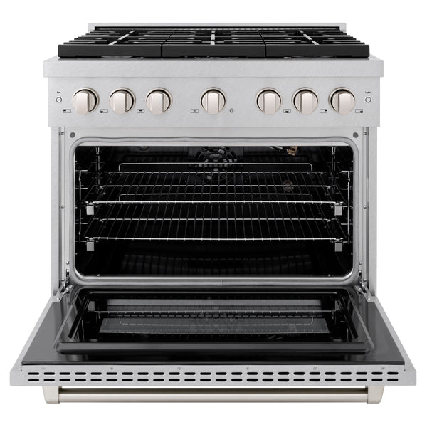 ZLINE 36 in. 5.2 cu. ft. Paramount Gas Range with 6 burner Cooktop and Convection Gas Oven in DuraSnow® Stainless Steel (SGRS-36)