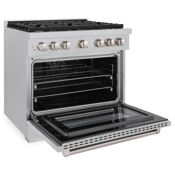 ZLINE 36 in. 5.2 cu. ft. Paramount Gas Range with 6 burner Cooktop and Convection Gas Oven in DuraSnow® Stainless Steel (SGRS-36)