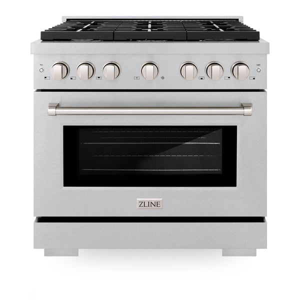 ZLINE 36 in. 5.2 cu. ft. Paramount Gas Range with Convection Gas Oven in DuraSnow® Stainless Steel with 6 Brass Burners (SGRS-BR-36)