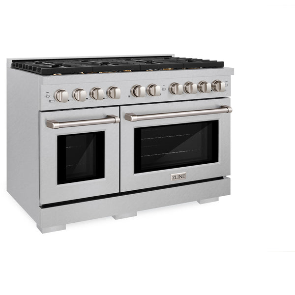 ZLINE 48 in. 6.7 cu. ft. Paramount Double Oven Gas Range in DuraSnow® Stainless Steel with 8 Brass Burners (SGRS-BR-48)