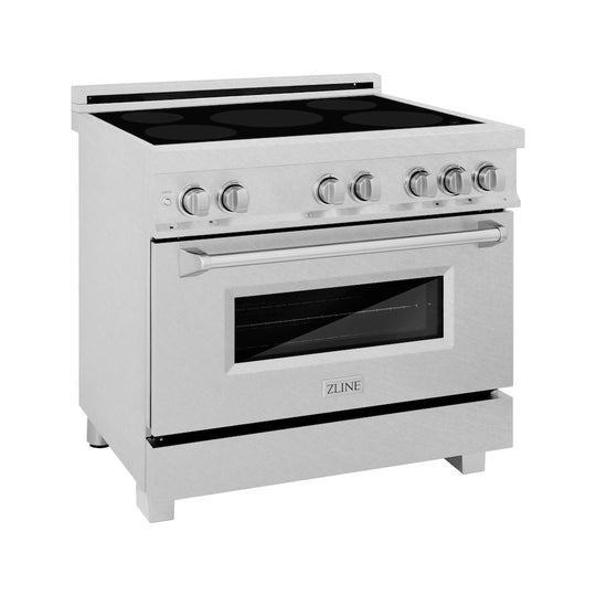 ZLINE 36 in. 4.6 cu. ft. Legacy Induction Range with 5 Element Cooktop and Electric Oven in Satin Stainless Steel, Open Box-Great Condition