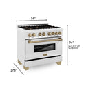 ZLINE Autograph Edition 36 in. 4.6 cu. ft. Legacy Dual Fuel Range with 6 Burner Gas Cooktop and Electric Convection Oven in Satin Stainless Steel and Champagne Bronze Accents, Open Box-Great Condition