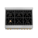 ZLINE Autograph Edition 36 in. 4.6 cu. ft. Legacy Dual Fuel Range with 6 Burner Gas Cooktop and Electric Convection Oven in Satin Stainless Steel and Champagne Bronze Accents, Open Box-Great Condition