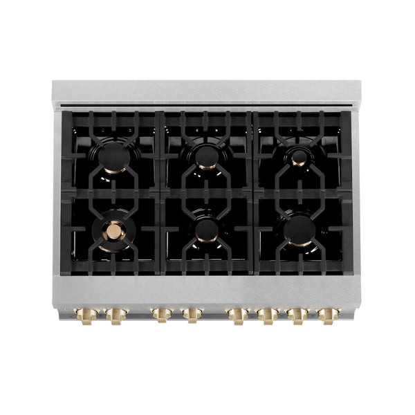 ZLINE Autograph Edition 36 in. 4.6 cu. ft. Legacy Dual Fuel Range with 6 Burner Gas Cooktop and Electric Convection Oven in Satin Stainless Steel with White Matte Door and Polished Gold Accents, Open Box-Great Condition