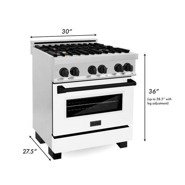 ZLINE Autograph Edition 30 in. 4.0 cu. ft. Legacy Dual Fuel Range with 4 Burner Gas Cooktop and Electric Convection Oven in Stainless Steel with White Matte Door and Matte Black Accents, Open Box-Great Condition