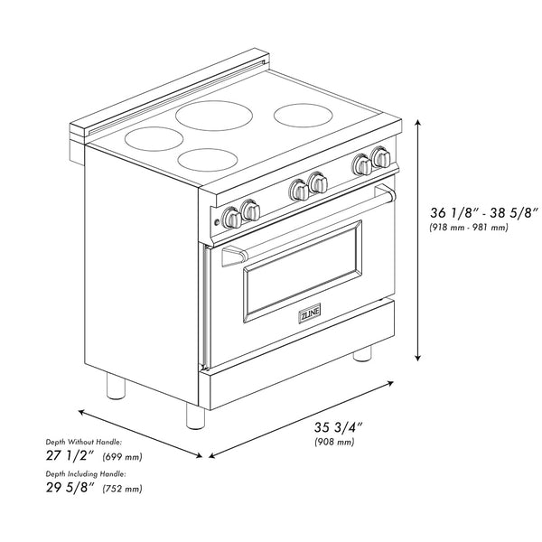 ZLINE 36 in. 4.6 cu. ft. Legacy Induction Range with 5 Element Cooktop and Electric Oven in Satin Stainless Steel and Red Gloss Door, Open Box-Great Condition