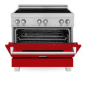 ZLINE 36 in. 4.6 cu. ft. Legacy Induction Range with 5 Element Cooktop and Electric Oven in Satin Stainless Steel and Red Gloss Door, Open Box-Great Condition